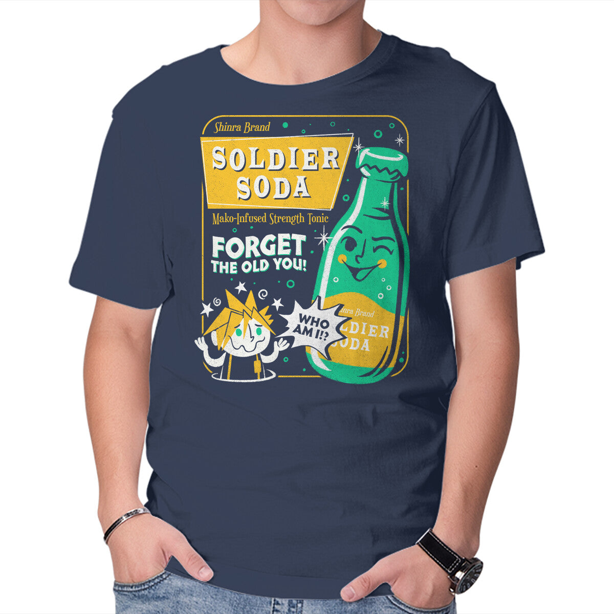 Soldier Soda – Gaming Graphic T-Shirt in navy, product display