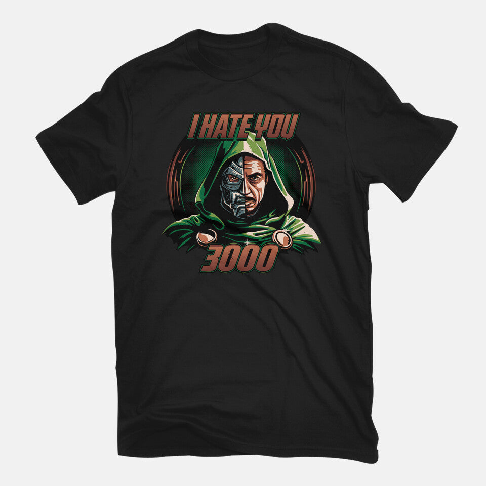 I Hate You 3000 – Fantasy Graphic T-Shirt in black, flat-lay product view