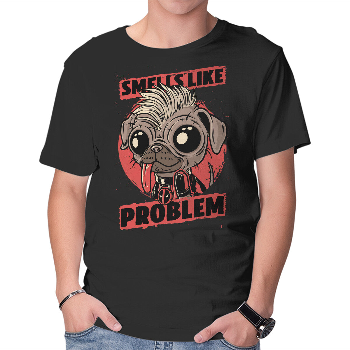 Dead Cute Dog Hero – Dog Graphic T-Shirt in black, product display