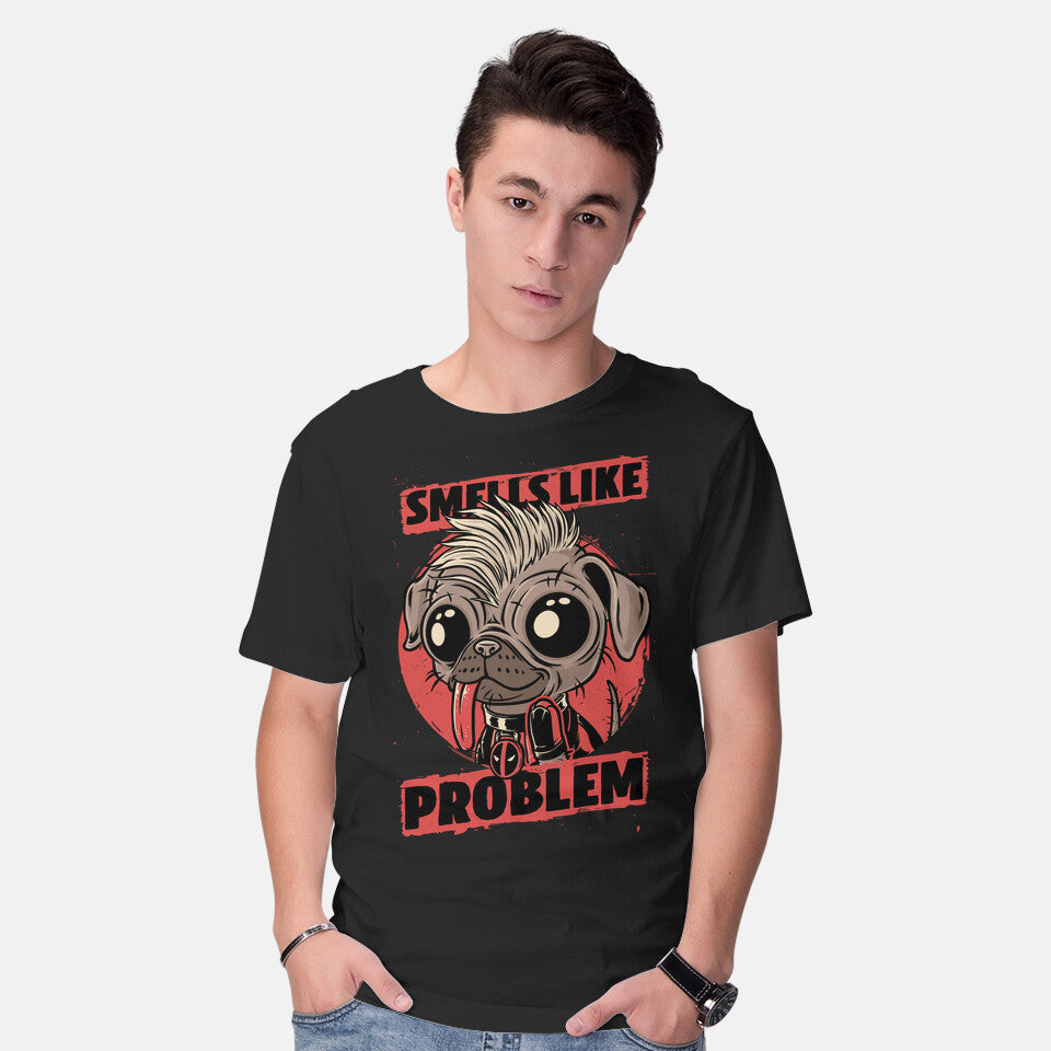 Model wearing black Dead Cute Dog Hero – Dog Graphic T-Shirt