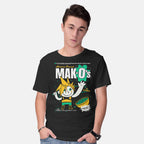 Model wearing black Mak-O's Cereal – Gaming Graphic T-Shirt