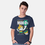 Model wearing navy Mak-O's Cereal – Gaming Graphic T-Shirt