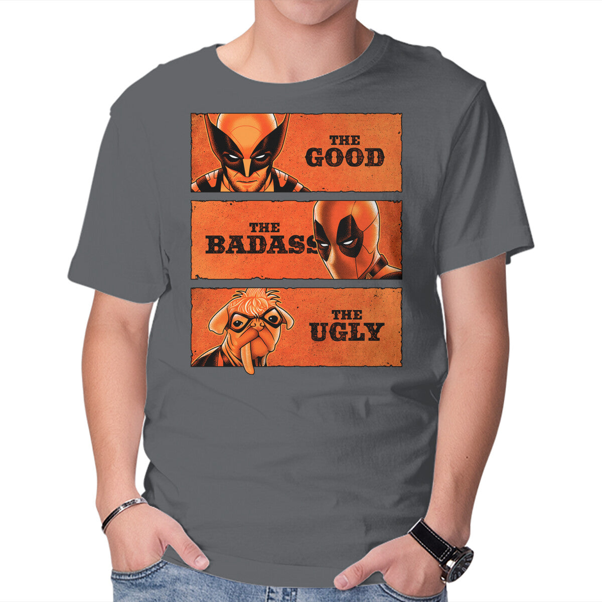 The Good The Badass The Ugly – Movie Graphic T-Shirt in charcoal, product display