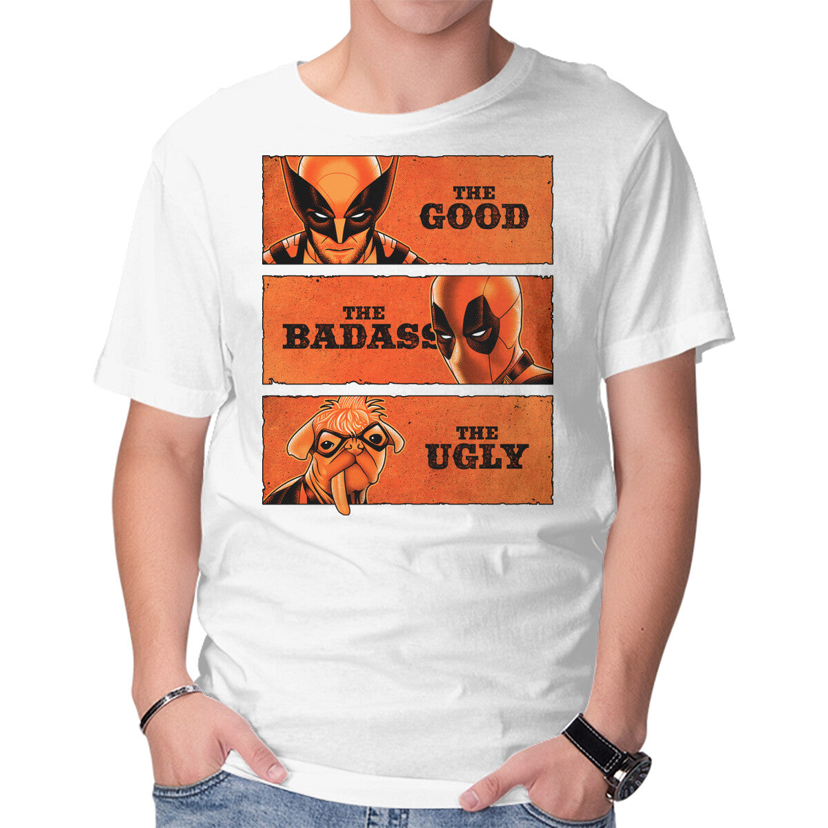 The Good The Badass The Ugly – Movie Graphic T-Shirt in white, product display