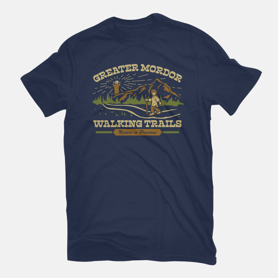 One Does Not Simply Hike – Fantasy Graphic T-Shirt in navy, flat-lay product view