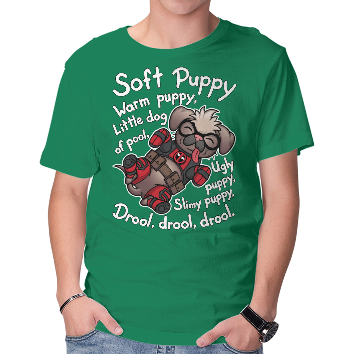 Soft Dogpool – Dog Graphic T-Shirt in green, product display