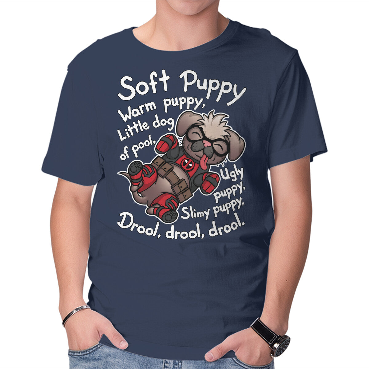 Soft Dogpool – Dog Graphic T-Shirt in navy, product display