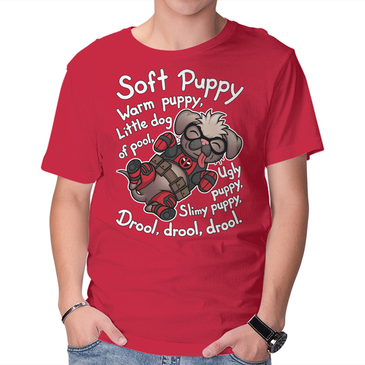 Soft Dogpool – Dog Graphic T-Shirt in red, product display
