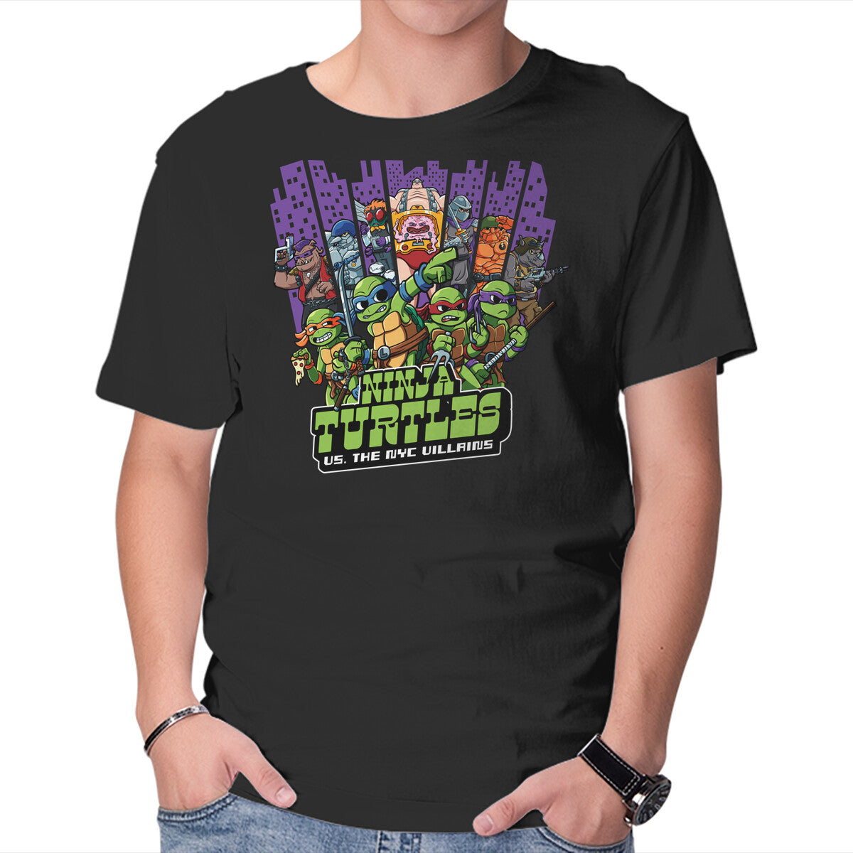 Ninja Turtles Vs The NYC Villains Graphic T-Shirt in black, product display