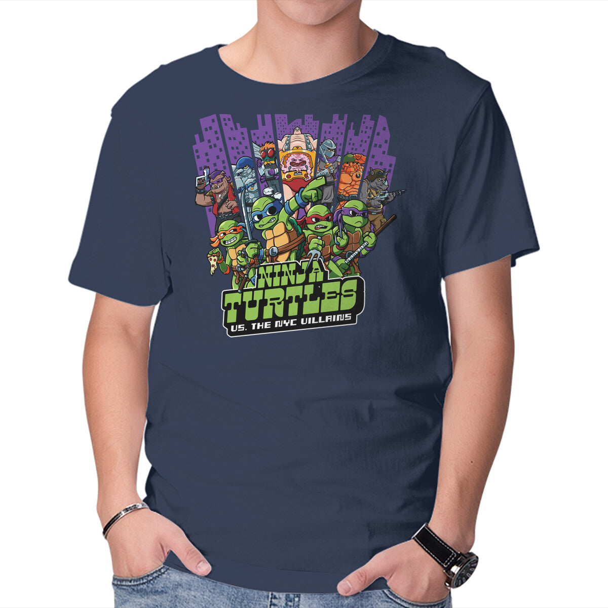 Ninja Turtles Vs The NYC Villains Graphic T-Shirt in navy, product display