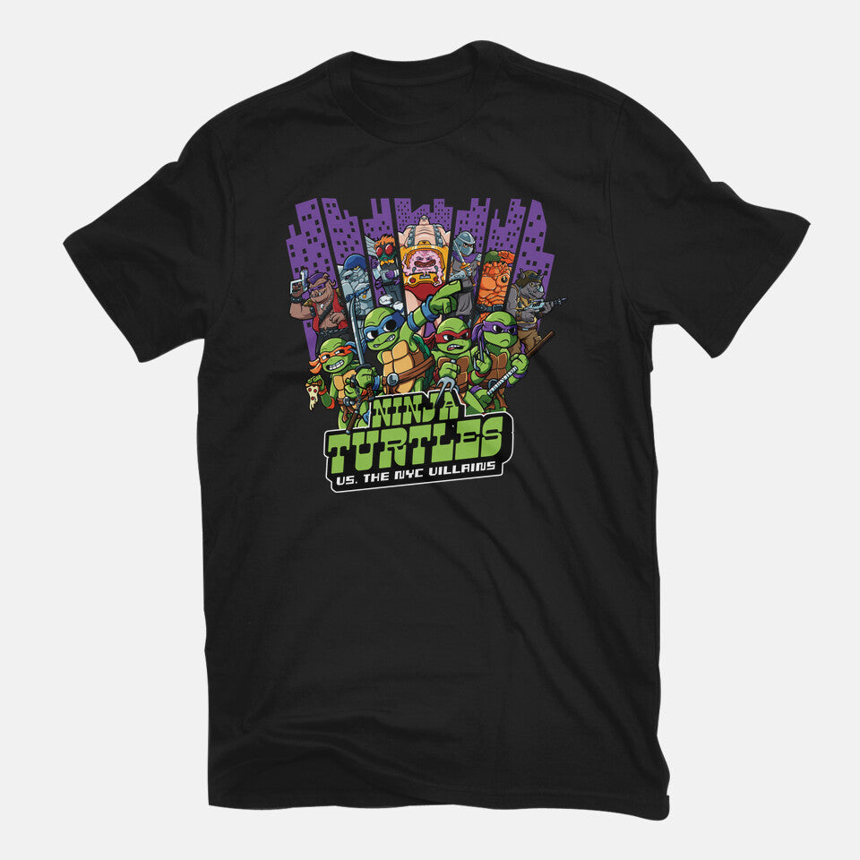 Ninja Turtles Vs The NYC Villains Graphic T-Shirt in black, flat-lay product view