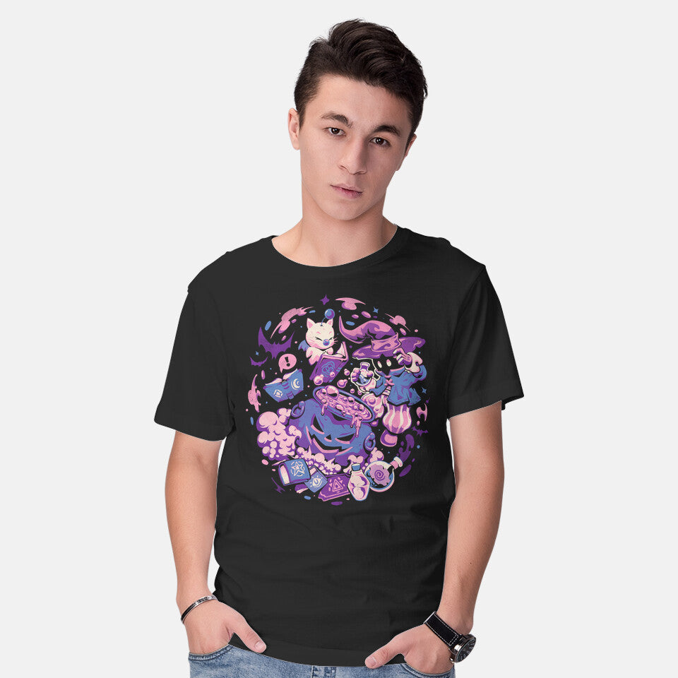 Model wearing black Mage Spell – Halloween Graphic T-Shirt