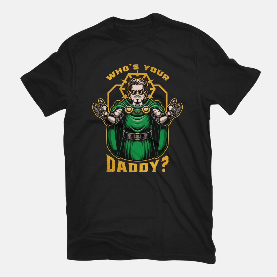 Doom Daddy Comic Villain – Fantasy Graphic T-Shirt in black, flat-lay product view