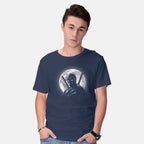Model wearing navy Moonlight Merc – Movie Graphic T-Shirt