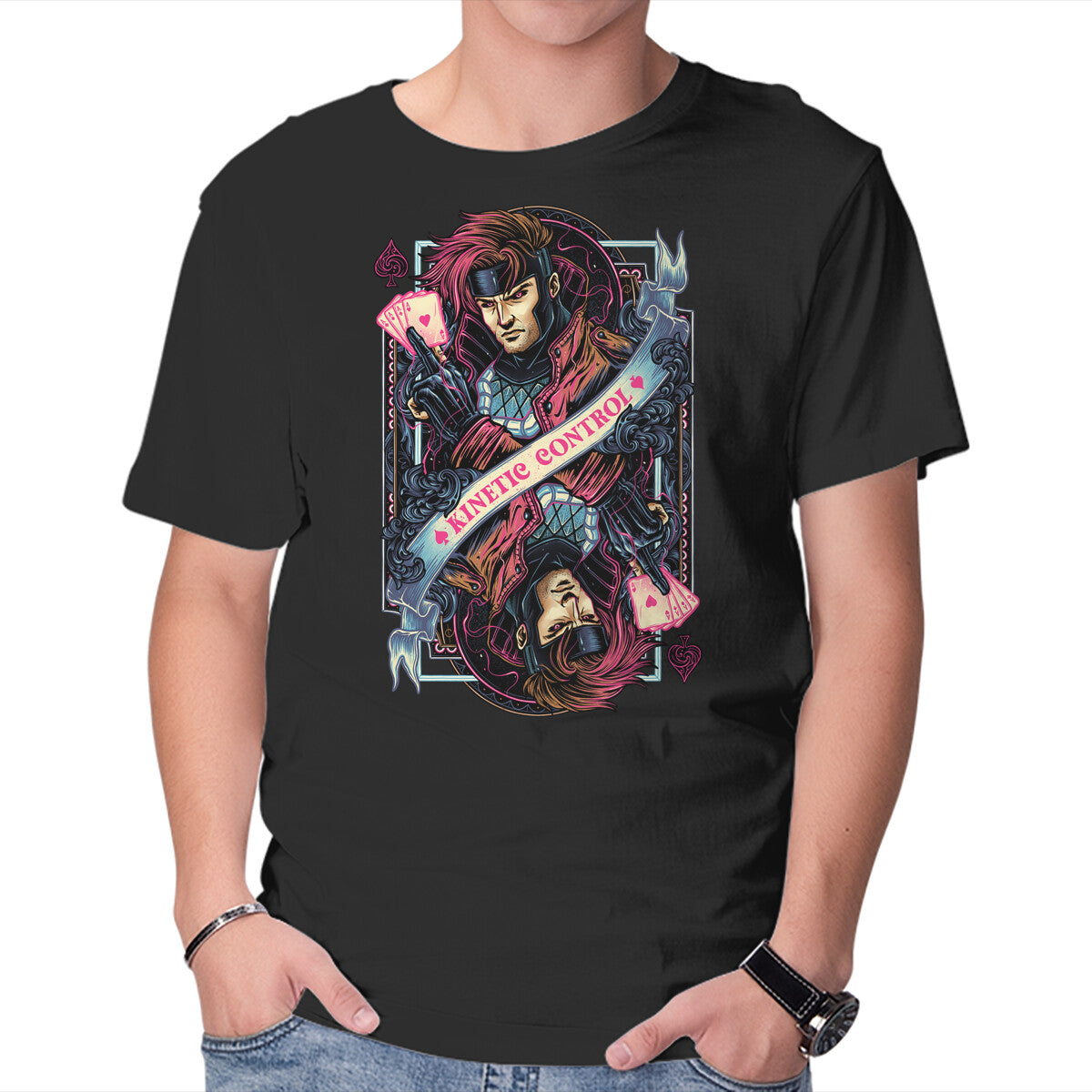 Kinetic Control Card – Sci-Fi Graphic T-Shirt in black, product display
