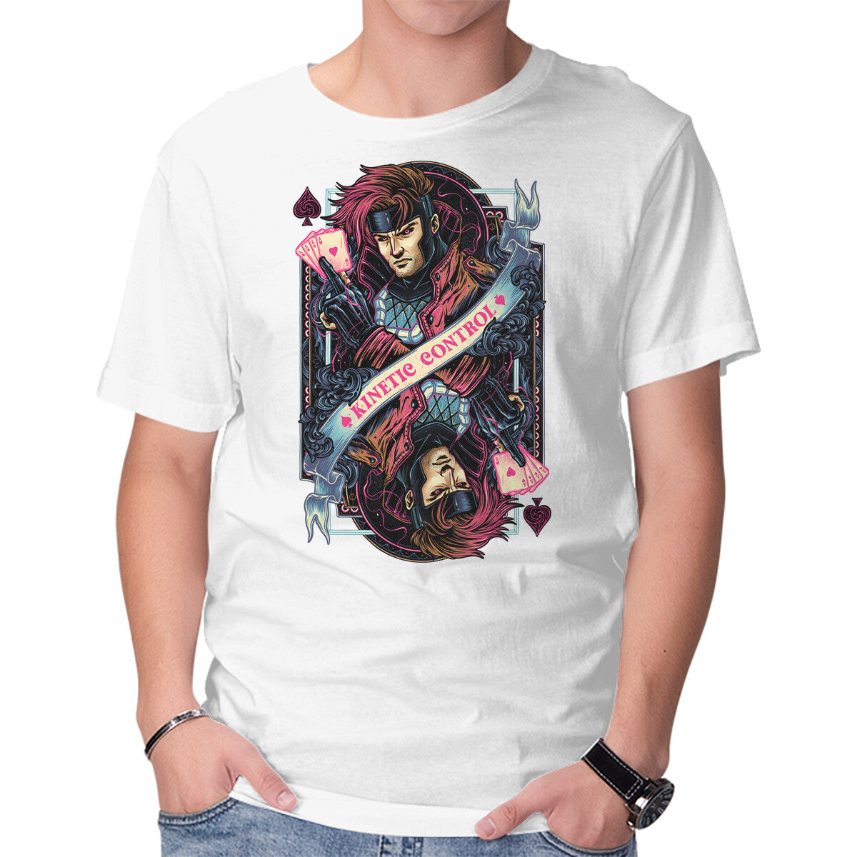 Kinetic Control Card – Sci-Fi Graphic T-Shirt in white, product display