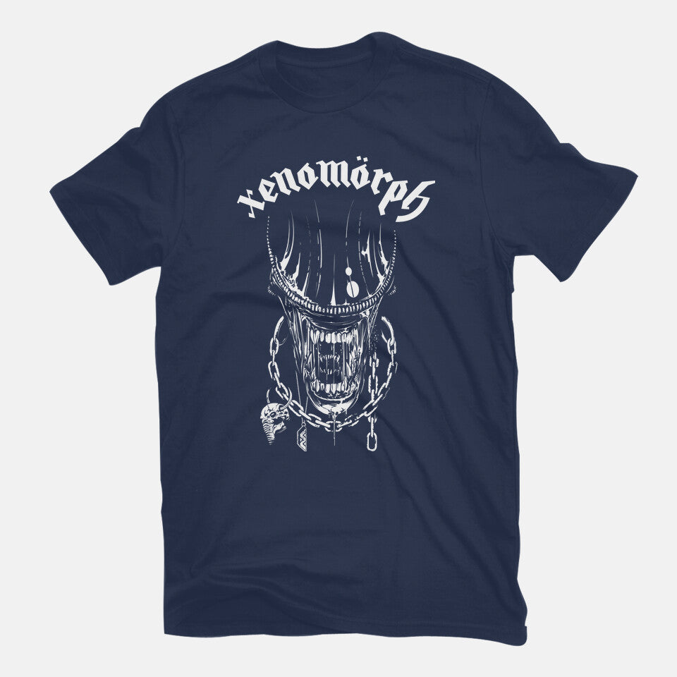 Xenomorph – Sci-Fi Graphic T-Shirt in navy, flat-lay product view