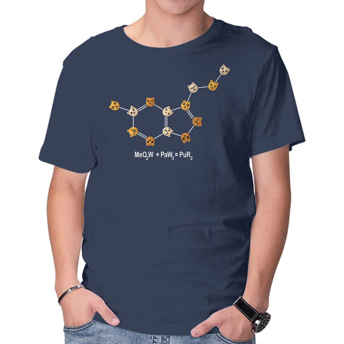 Happiness Meowlecule – Cat Graphic T-Shirt in navy, product display