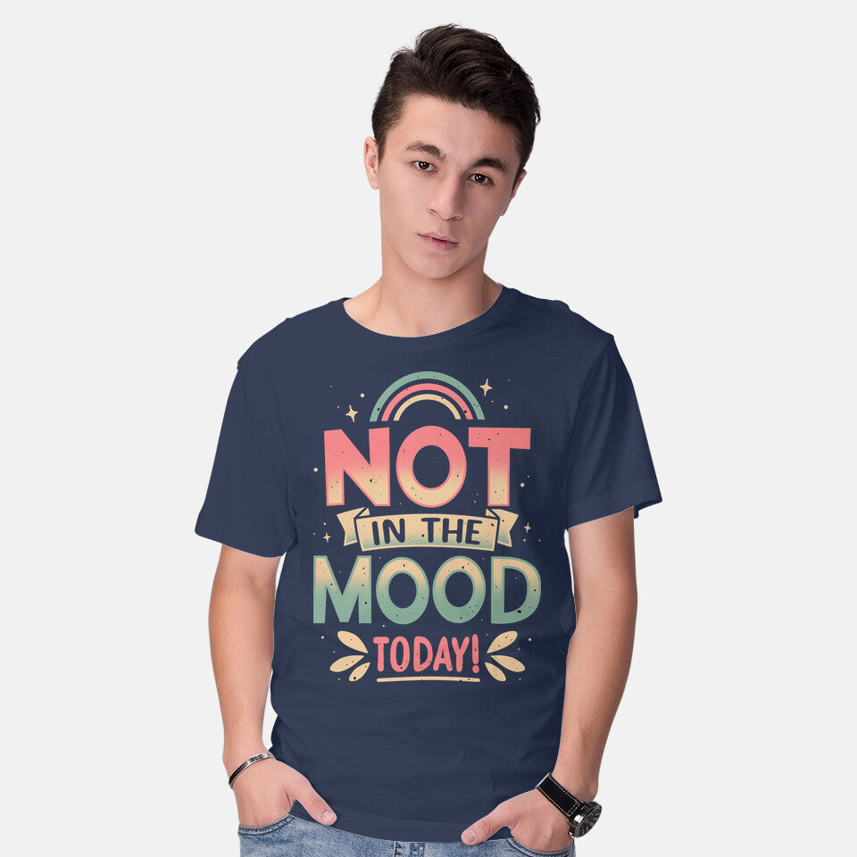 Model wearing navy Not Today Nope – Funny Graphic T-Shirt