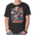 Space Trash Adventure – Sci-Fi Graphic T-Shirt in black, product display