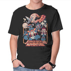 Space Trash Adventure – Sci-Fi Graphic T-Shirt in black, product display