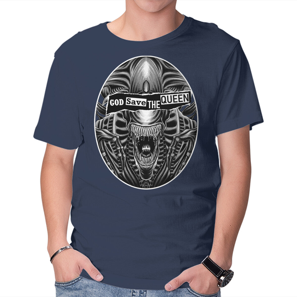 God Save The Queen – Sci-Fi Graphic T-Shirt in navy, product display
