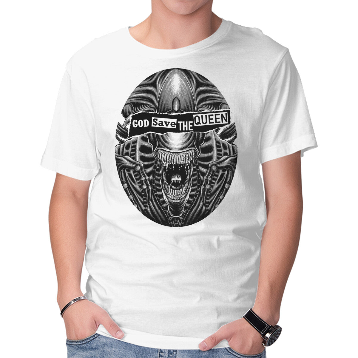 God Save The Queen – Sci-Fi Graphic T-Shirt in white, product display