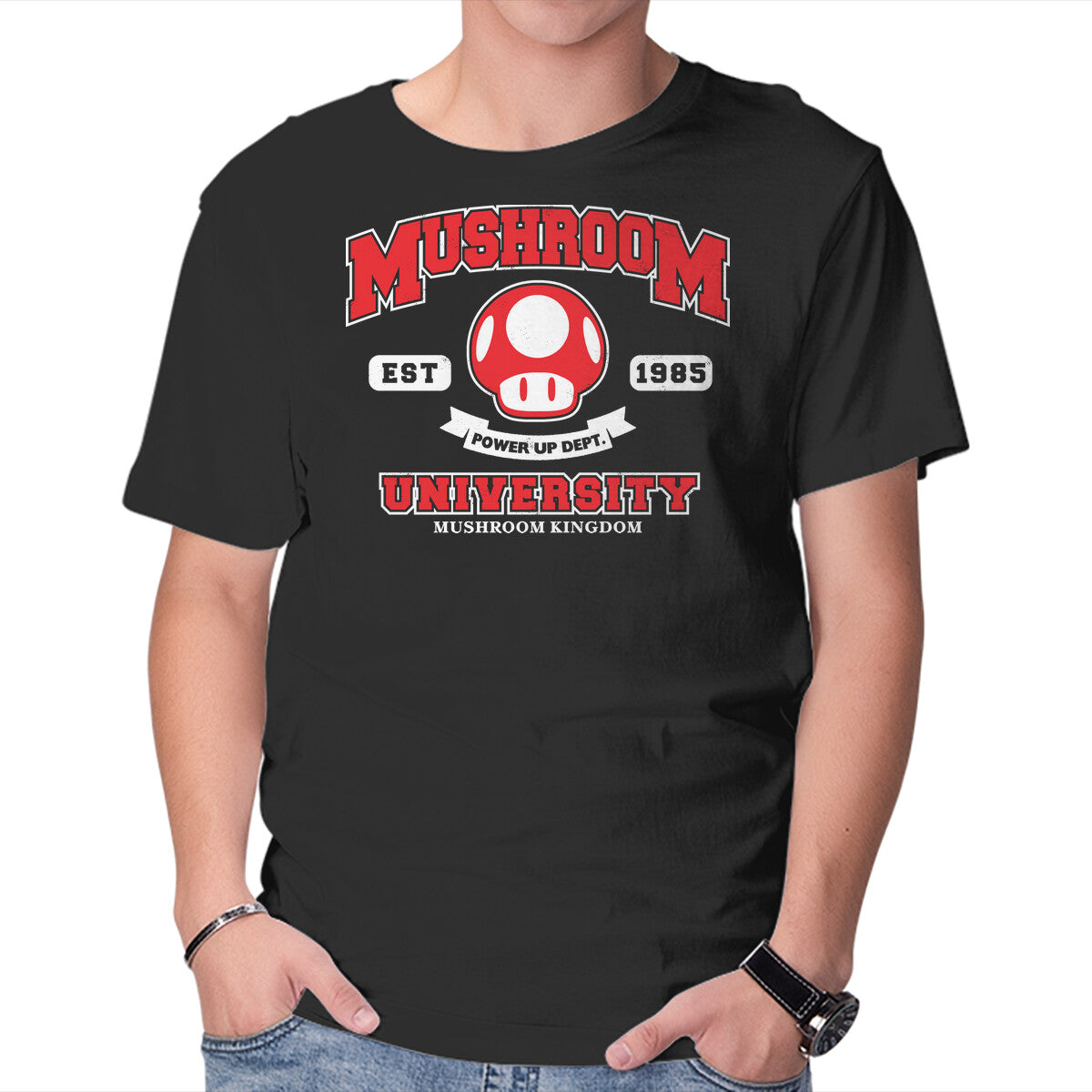 Power Up Dept – Gaming Graphic T-Shirt in black, product display