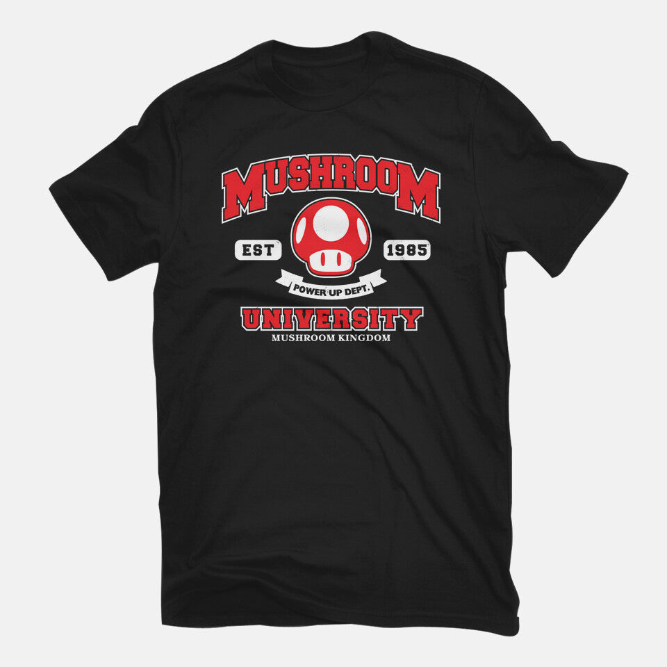 Power Up Dept – Gaming Graphic T-Shirt in black, flat-lay product view