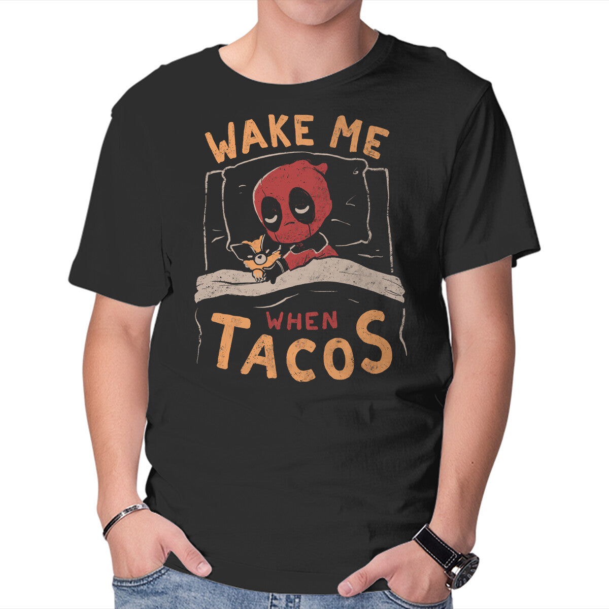 Wake Me When Tacos – Movie Graphic T-Shirt in black, product display