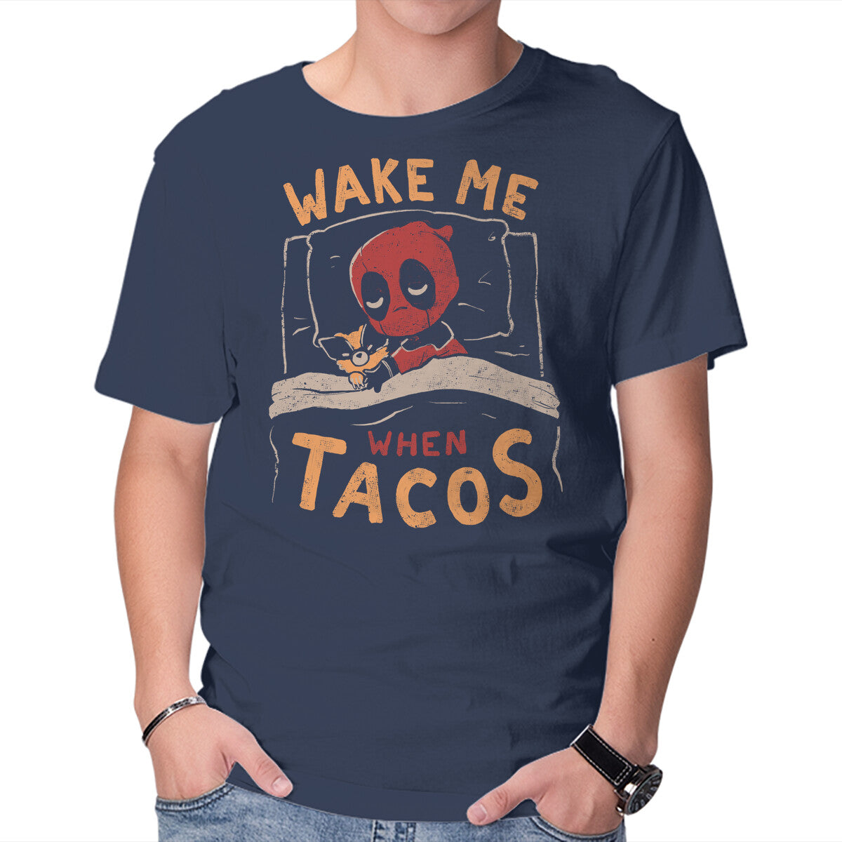 Wake Me When Tacos – Movie Graphic T-Shirt in navy, product display