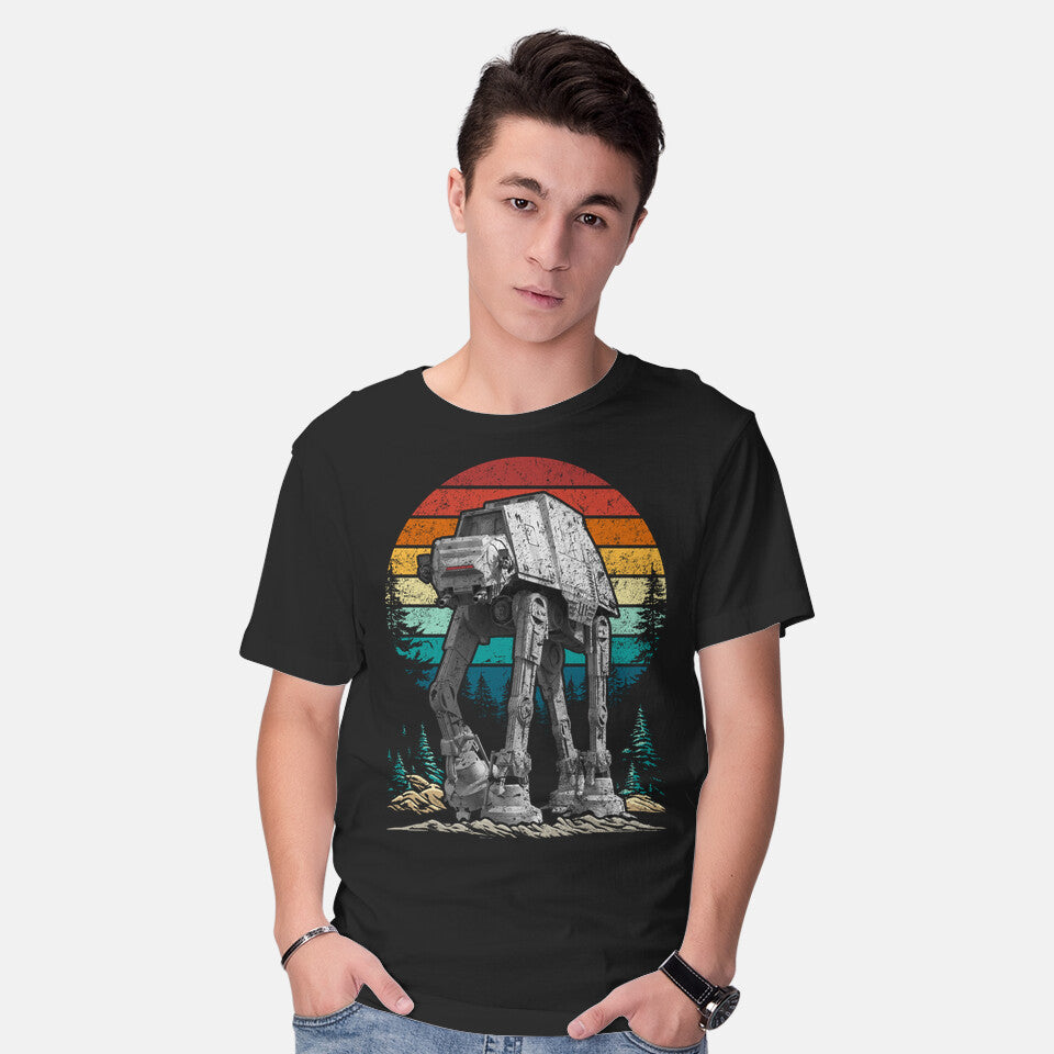 Model wearing black The Walker Vintage – Sci-Fi Graphic T-Shirt