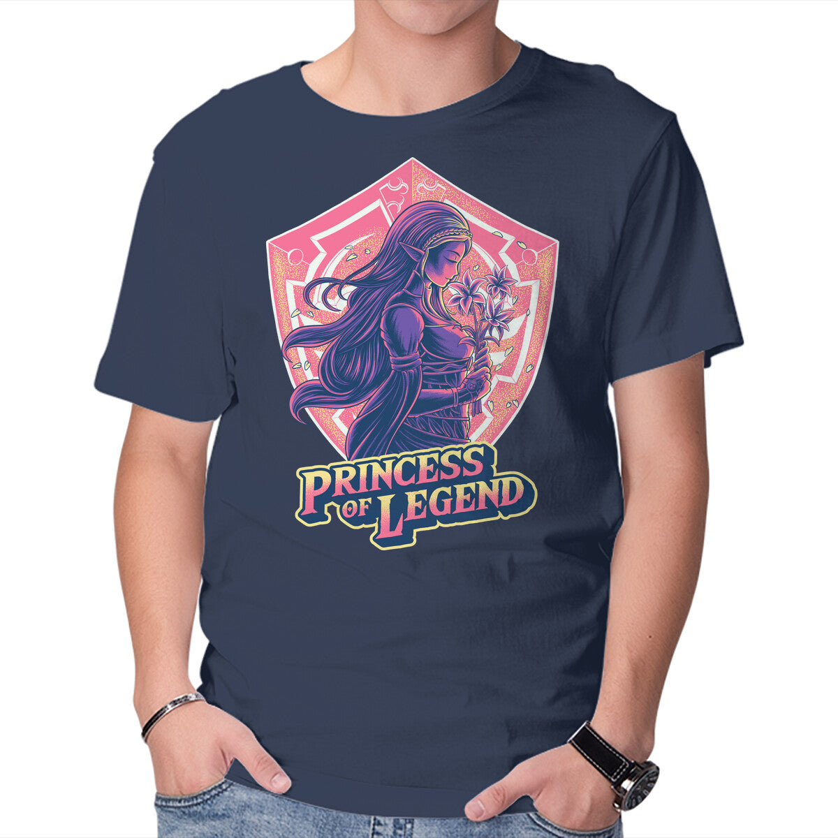 Princess Of Legend – Gaming Graphic T-Shirt in navy, product display