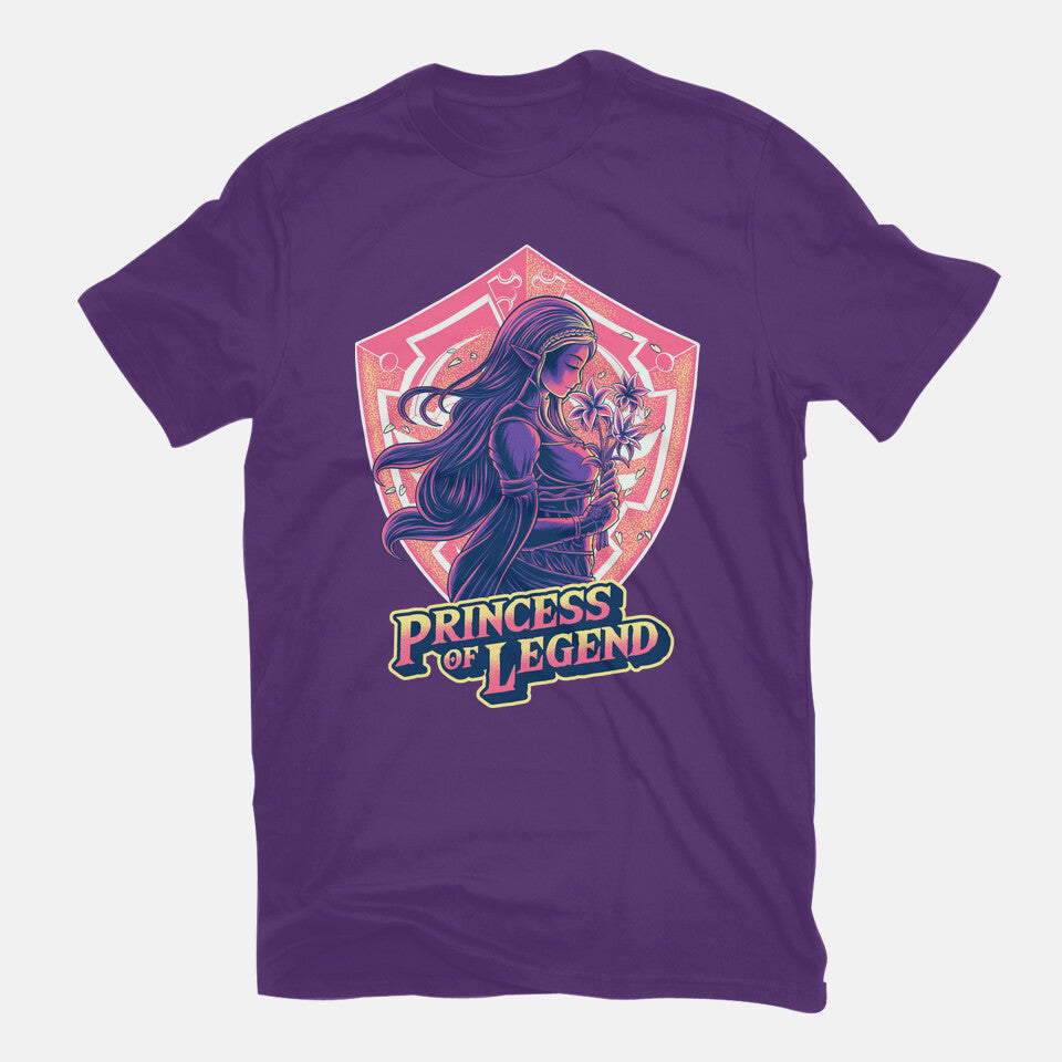 Princess Of Legend – Gaming Graphic T-Shirt in purple, flat-lay product view