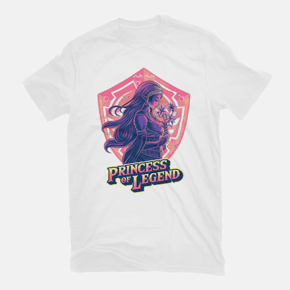 Princess Of Legend – Gaming Graphic T-Shirt in white, flat-lay product view