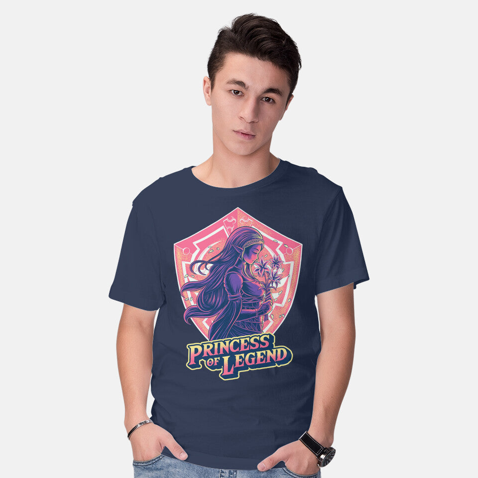 Model wearing navy Princess Of Legend – Gaming Graphic T-Shirt