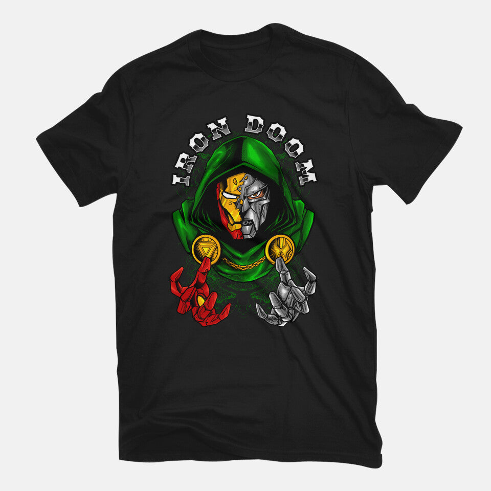 Iron Doom – Fantasy Graphic T-Shirt in black, flat-lay product view
