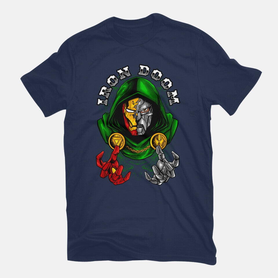 Iron Doom – Fantasy Graphic T-Shirt in navy, flat-lay product view