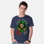 Model wearing navy Iron Doom – Fantasy Graphic T-Shirt