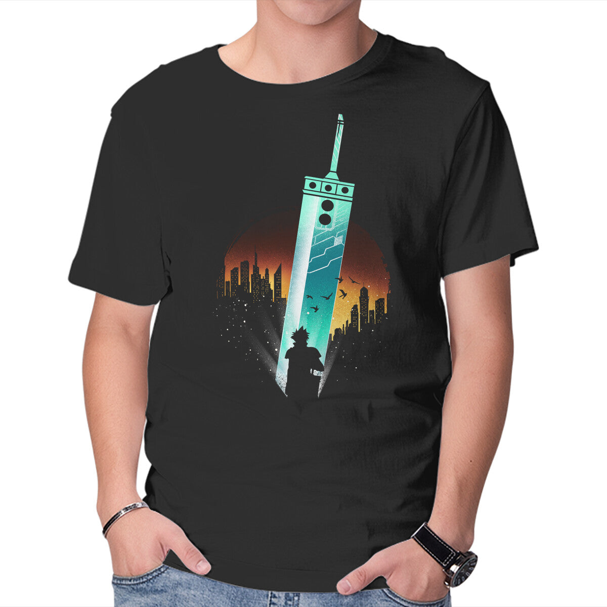 Buster Sword – Gaming Graphic T-Shirt in black, product display
