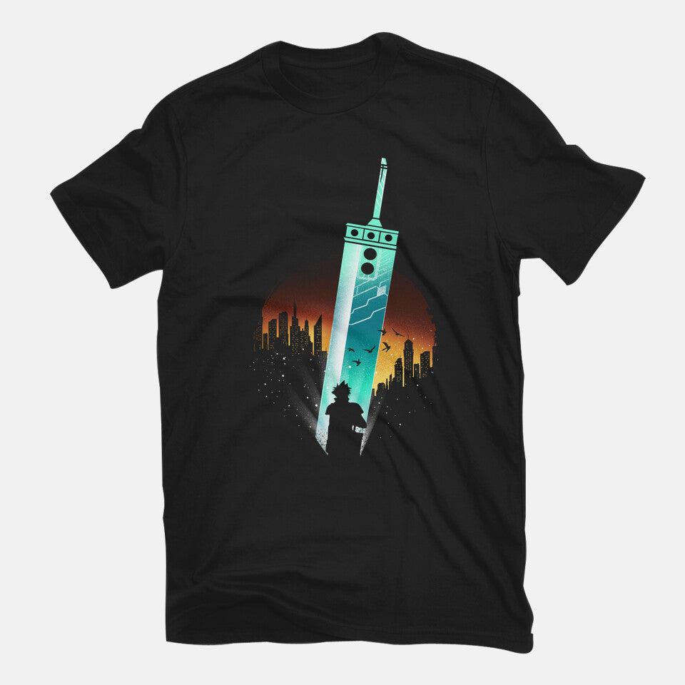 Buster Sword – Gaming Graphic T-Shirt in black, flat-lay product view