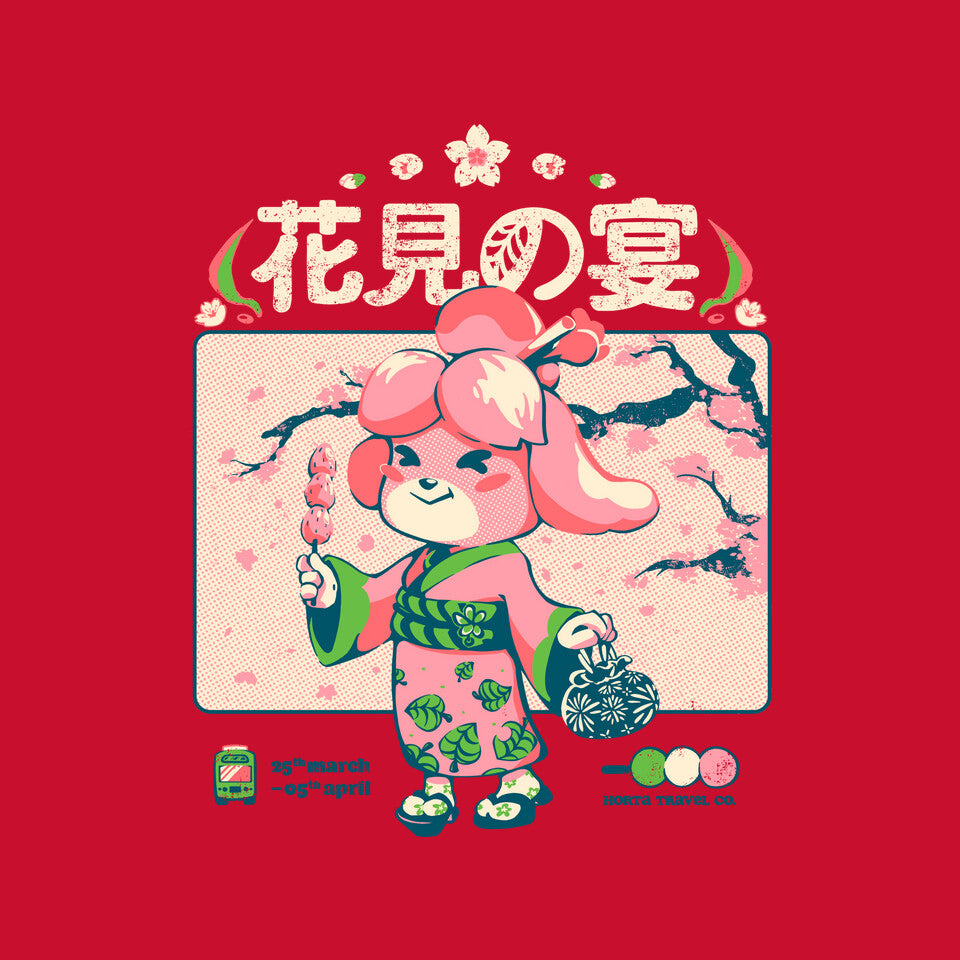 Crossing Hanami – Gaming Graphic T-Shirt design artwork for red graphic T-shirt