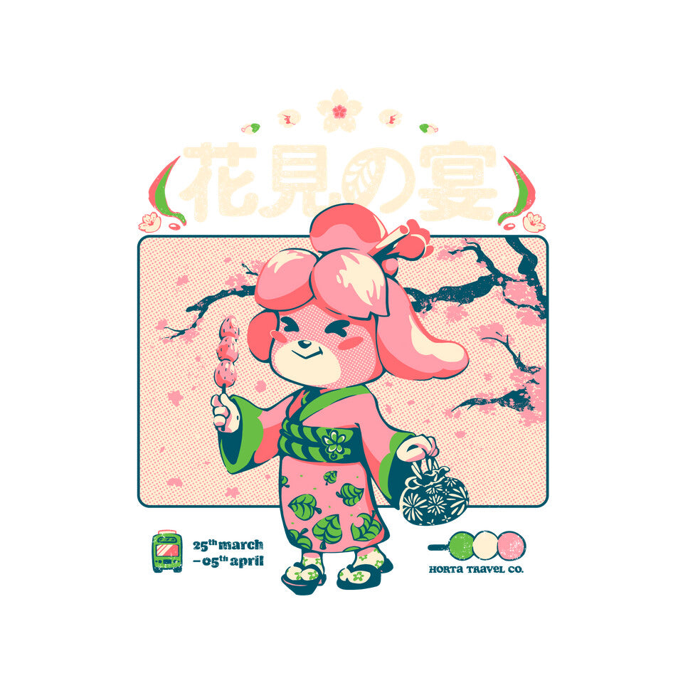 Crossing Hanami – Gaming Graphic T-Shirt design artwork for white graphic T-shirt