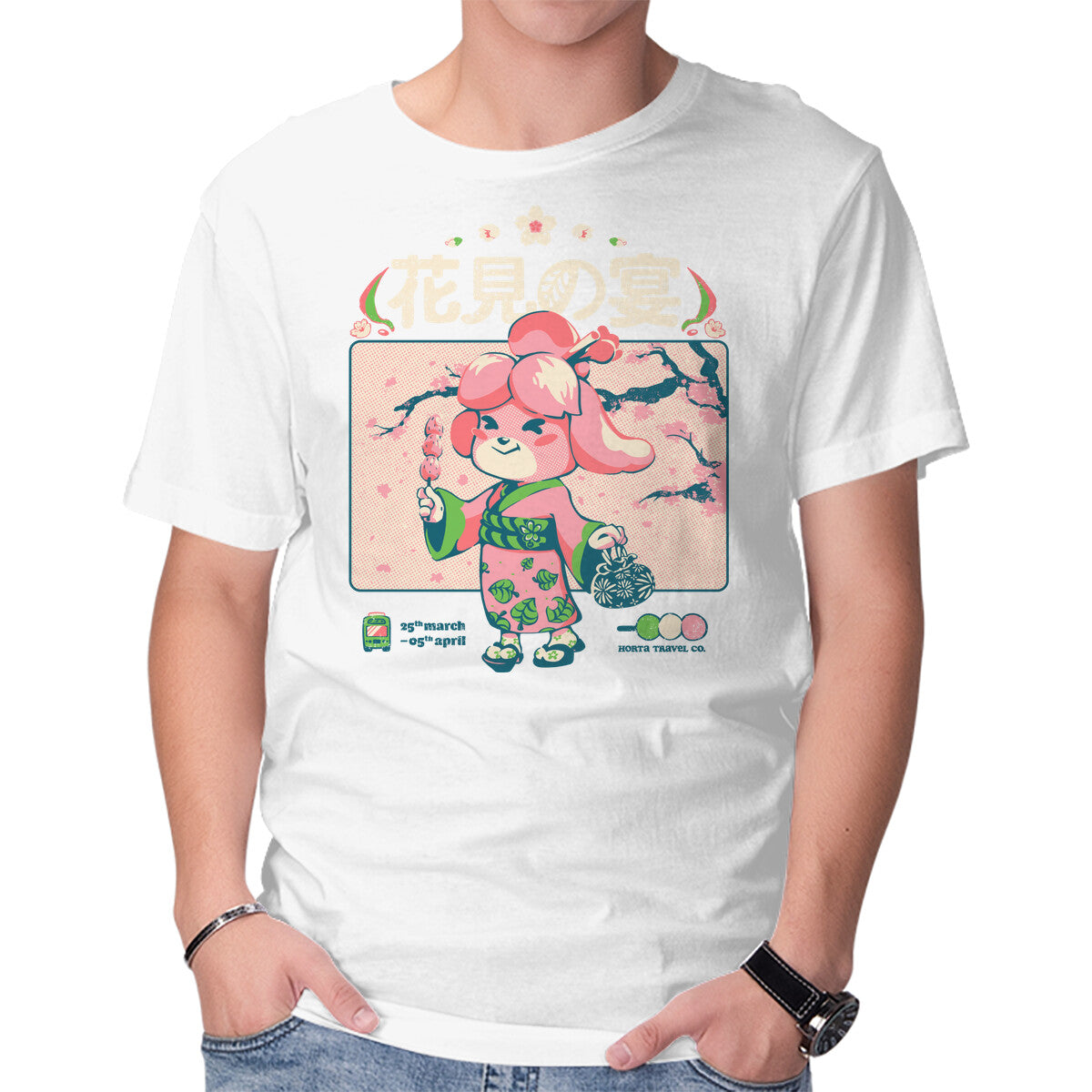 Crossing Hanami – Gaming Graphic T-Shirt in white, product display