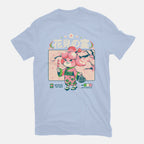 Crossing Hanami – Gaming Graphic T-Shirt in blue, flat-lay product view