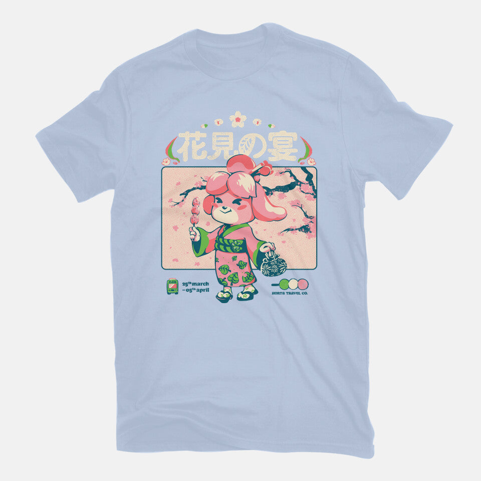 Crossing Hanami – Gaming Graphic T-Shirt in blue, flat-lay product view