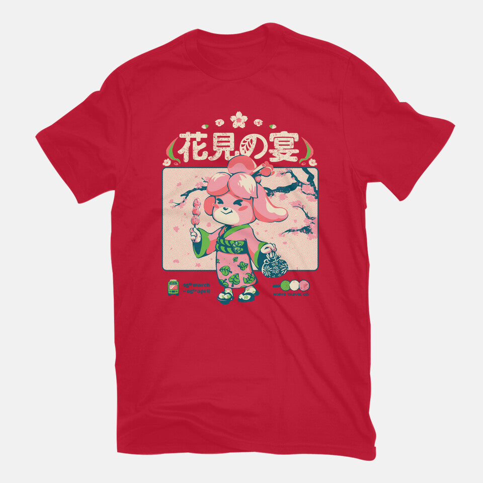 Crossing Hanami – Gaming Graphic T-Shirt in red, flat-lay product view