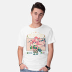 Model wearing white Crossing Hanami – Gaming Graphic T-Shirt