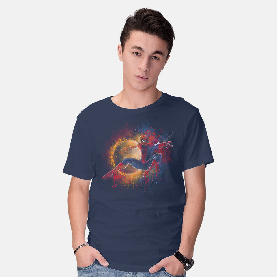 Model wearing navy Painting The Spiderverse Graphic T-Shirt