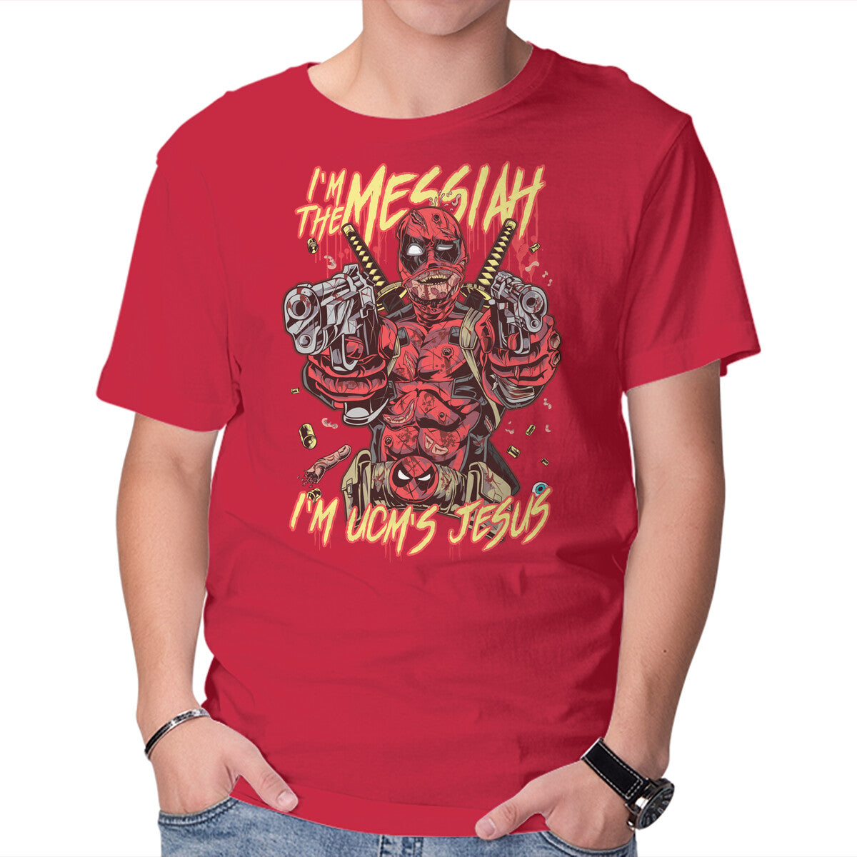 I'm UCM's Jesus – Movie Graphic T-Shirt in red, product display